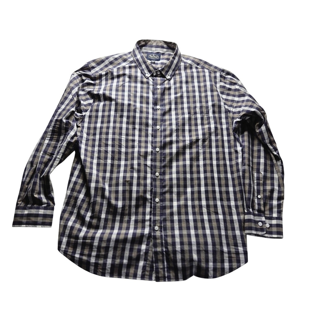 Nat Nast Shirt Mens Big 2XL Blue Check Long Sleeve Cotton Button-Down Casual